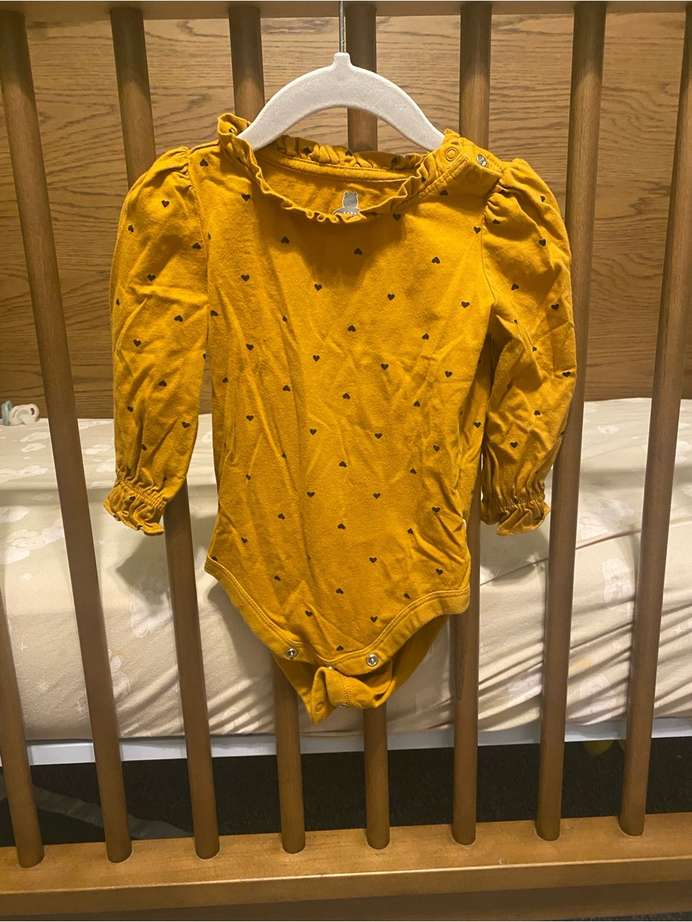 GAP Mustard Long-Sleeve Baby One-Piece with Tiny Heart Print